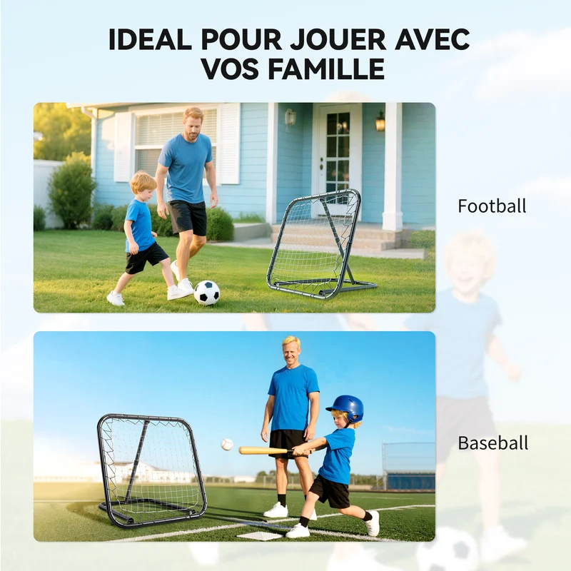 Filet de rebond de football entraînement pliable 78 x 84 x 78 cm angle 5 positions solide moderne jardin en métal noir 21_0006699