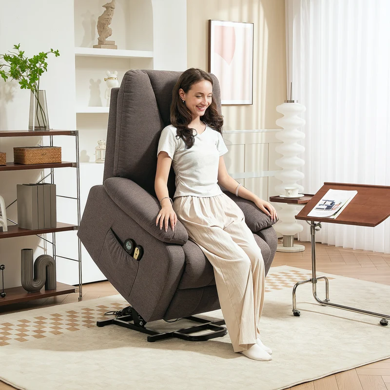 Fauteuil releveur électrique salon 83 x 93 x 108 cm inclinaison 135° massage chauffant moderne cosy en polyester marron 21_0000912