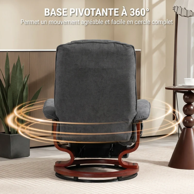 Fauteuil relax pivotant 360° inclinable repose-pieds réglable 78 x 87 x 100 cm confort rembourré design en tissu gris 21_0001742