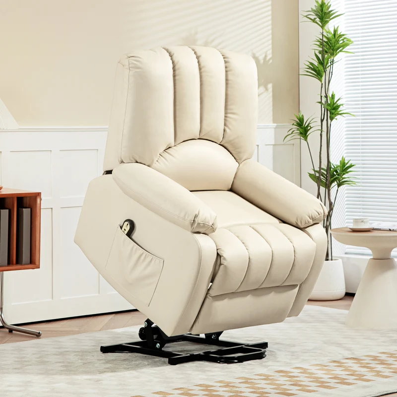 Fauteuil relax inclinable releveur électrique 86 x 92 x 102 cm repose-pied ergonomique contemporain en microfibre beige 21_0000893