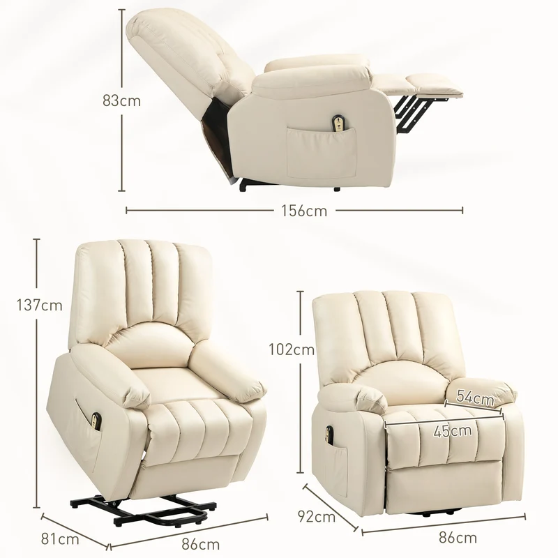 Fauteuil relax inclinable releveur électrique 86 x 92 x 102 cm repose-pied ergonomique contemporain en microfibre beige 21_0000893
