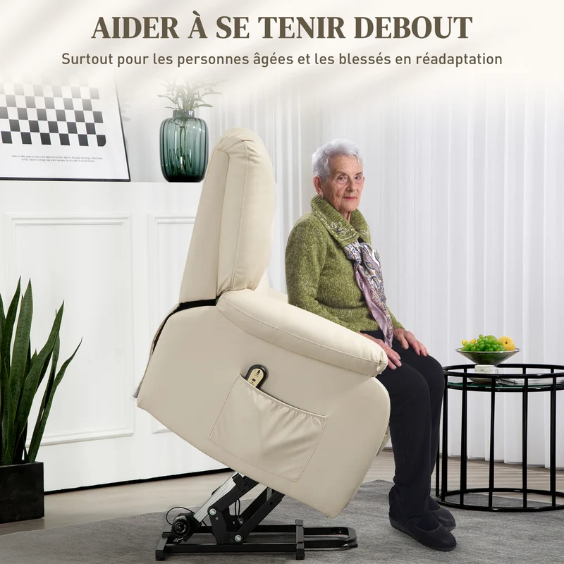 Fauteuil relax inclinable releveur électrique 86 x 92 x 102 cm repose-pied ergonomique contemporain en microfibre beige 21_0000893