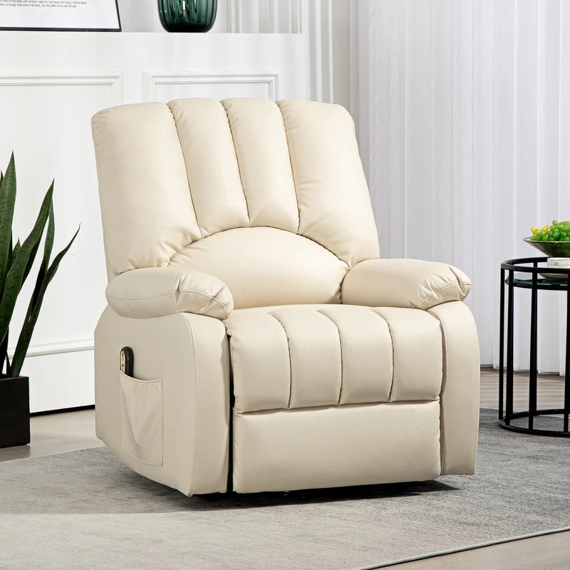 Fauteuil relax inclinable releveur électrique 86 x 92 x 102 cm repose-pied ergonomique contemporain en microfibre beige 21_0000893
