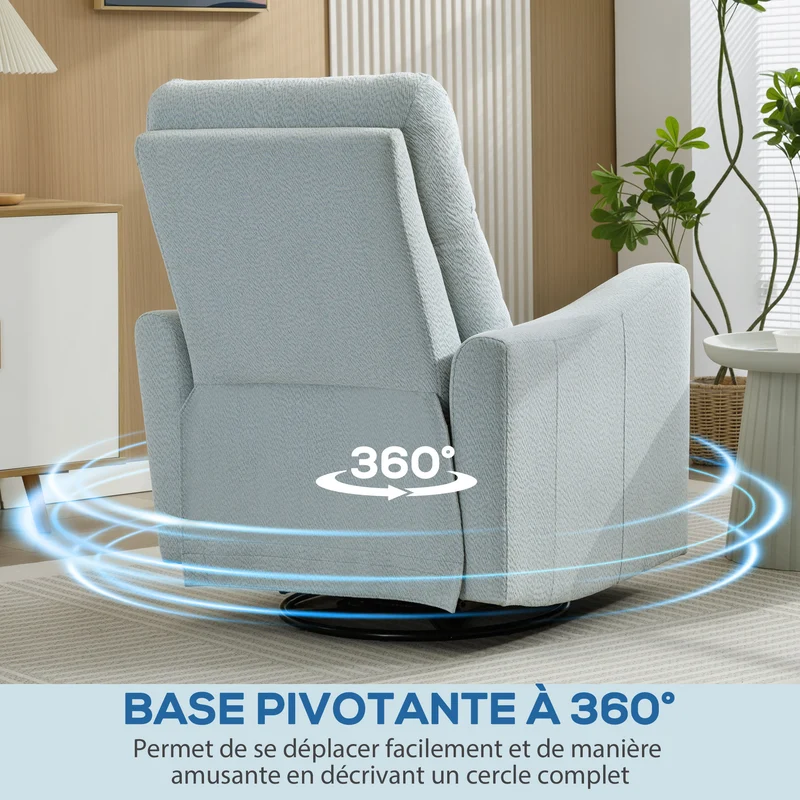 Fauteuil inclinable salon 82 x 90.5 x 101 cm inclinaison 135° repose-pieds moderne contemporain en lin gris-bleu clair 21_0003608