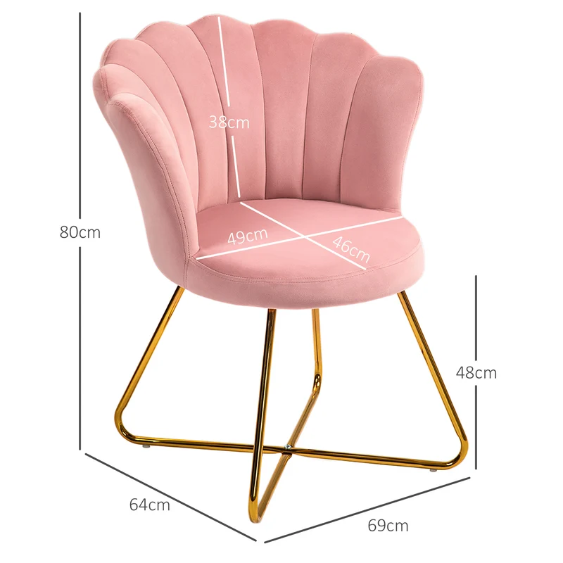 Fauteuil coquillage chaise coiffeuse 69 x 64 x 80 cm confort enveloppant dossier ergonomique moderne en velours rose 21_0003446