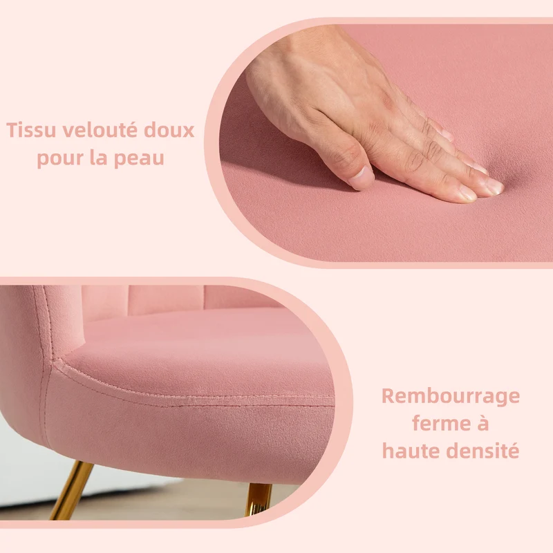 Fauteuil coquillage chaise coiffeuse 69 x 64 x 80 cm confort enveloppant dossier ergonomique moderne en velours rose 21_0003446
