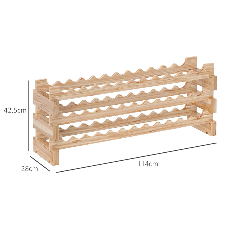 Casier à bouteilles horizontal 114 x 28 x 42.5 cm stockage 36 bouteilles modulable 3 niveaux rustique en bois naturel 21_0001044