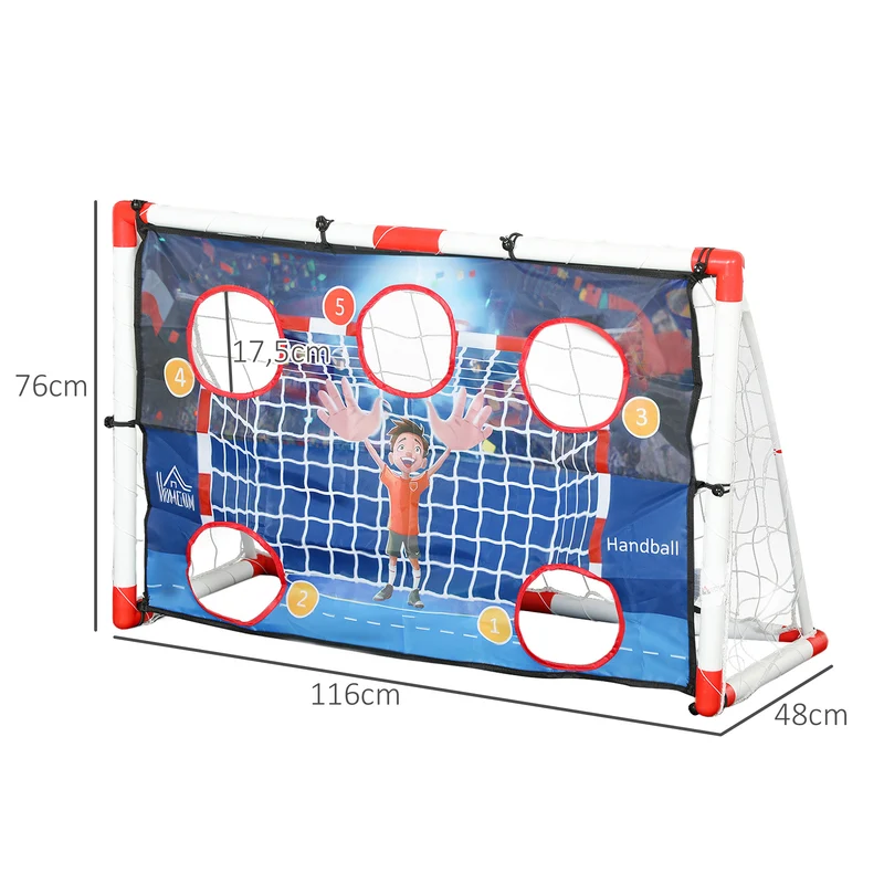 Cage de handball enfant jardin 116 x 48 x 76 cm avec ballon et pompe montage rapide moderne tendance en plastique blanc 21_0006632