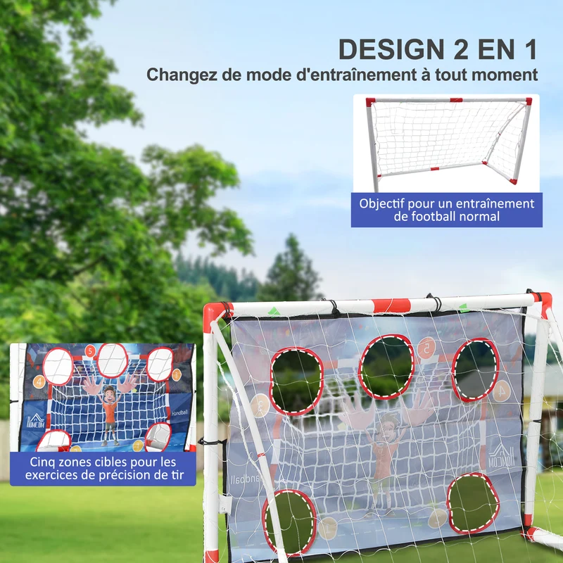 Cage de handball enfant jardin 116 x 48 x 76 cm avec ballon et pompe montage rapide moderne tendance en plastique blanc 21_0006632