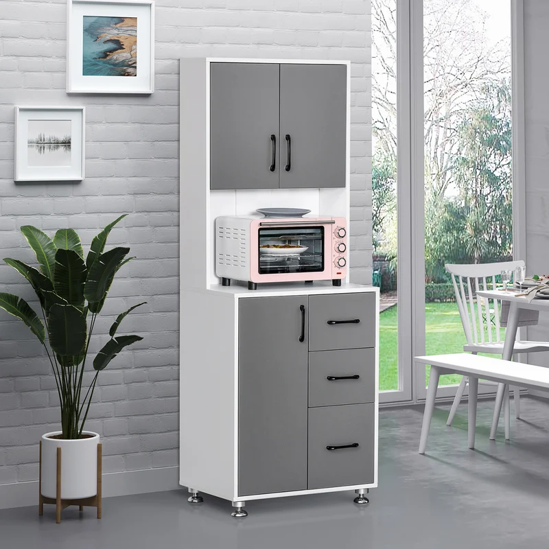 Buffet haut cuisine 60 x 40 x 160 cm rangement plan de travail pour salon moderne épuré en panneaux de particules gris 21_0002217