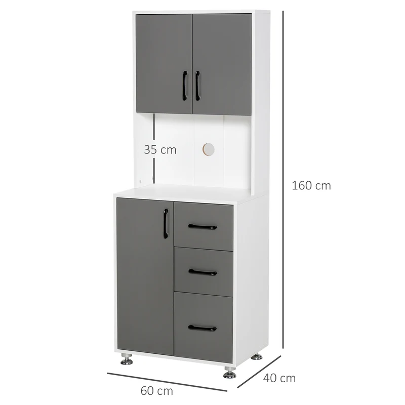 Buffet haut cuisine 60 x 40 x 160 cm rangement plan de travail pour salon moderne épuré en panneaux de particules gris 21_0002217