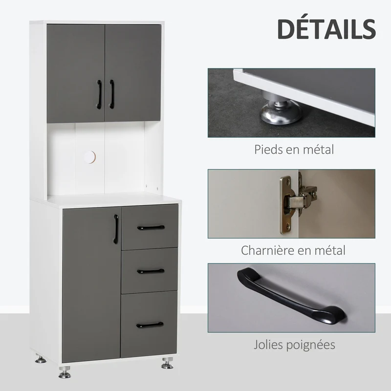 Buffet haut cuisine 60 x 40 x 160 cm rangement plan de travail pour salon moderne épuré en panneaux de particules gris 21_0002217