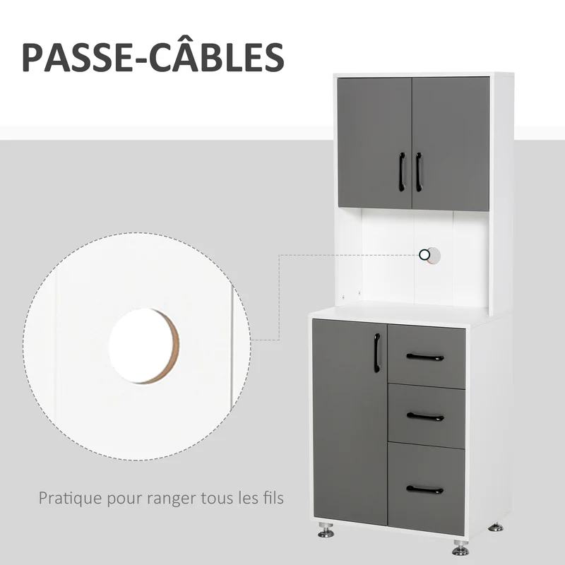 Buffet haut cuisine 60 x 40 x 160 cm rangement plan de travail pour salon moderne épuré en panneaux de particules gris 21_0002217