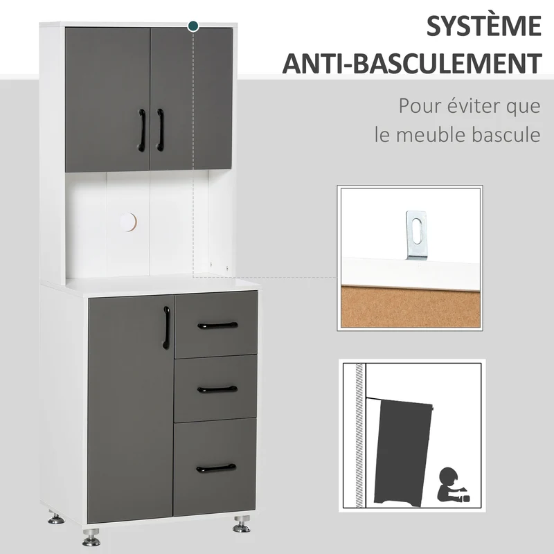 Buffet haut cuisine 60 x 40 x 160 cm rangement plan de travail pour salon moderne épuré en panneaux de particules gris 21_0002217