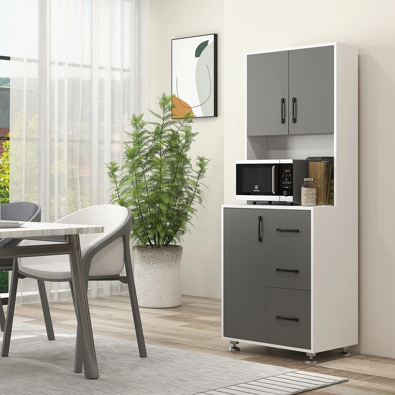 Buffet haut cuisine 60 x 40 x 160 cm rangement plan de travail pour salon moderne épuré en panneaux de particules gris 21_0002217