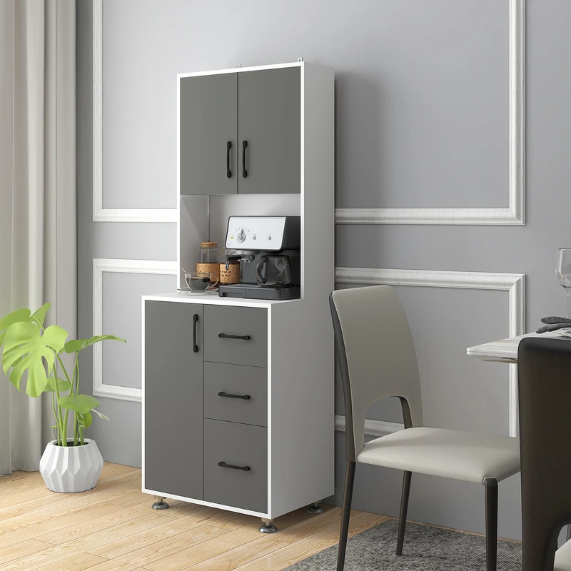 Buffet haut cuisine 60 x 40 x 160 cm rangement plan de travail pour salon moderne épuré en panneaux de particules gris 21_0002217