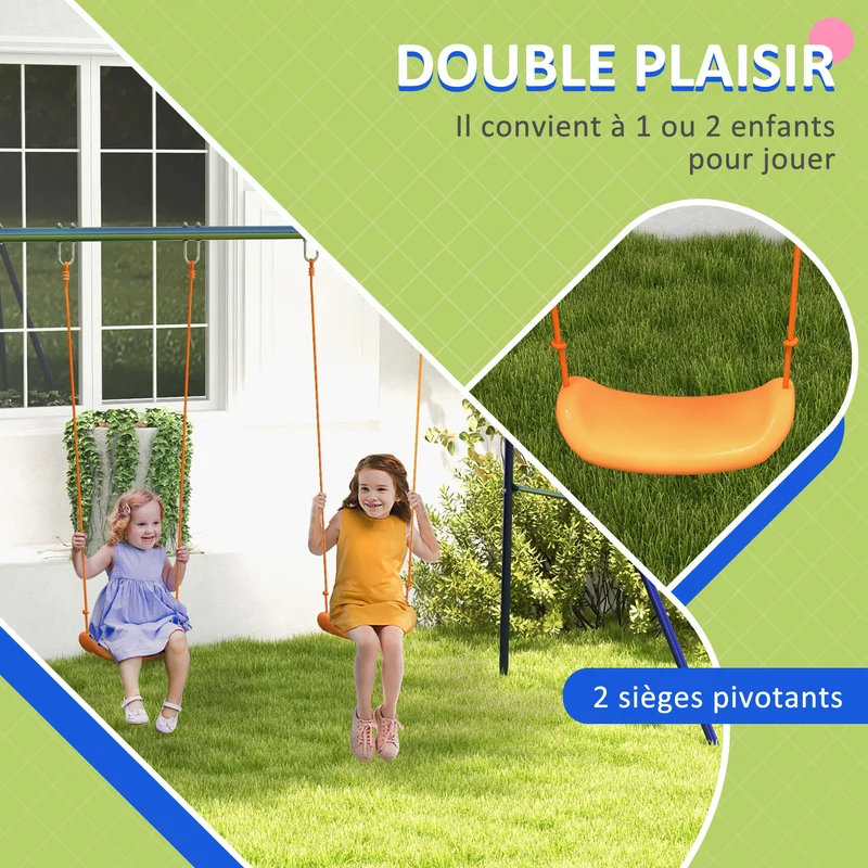 Balançoire portique enfants 269 x 160 x 180 cm 2 sièges stabilité ancrage sol style contemporain jardin en métal bleu 21_0000374