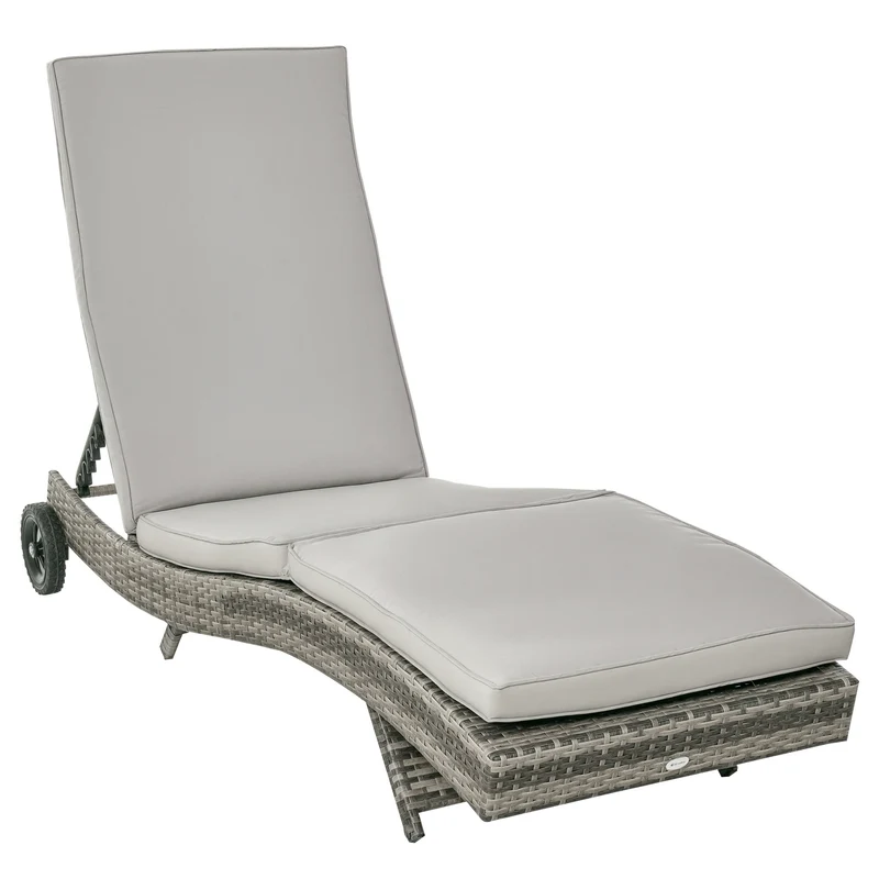 Bain de soleil transat 207 x 70 x 70 cm dossier inclinable 5 positions 2 roulettes design contemporain en résine grise 21_0006006