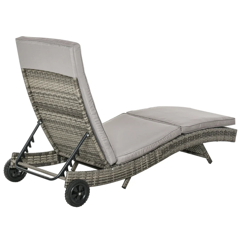 Bain de soleil transat 207 x 70 x 70 cm dossier inclinable 5 positions 2 roulettes design contemporain en résine grise 21_0006006