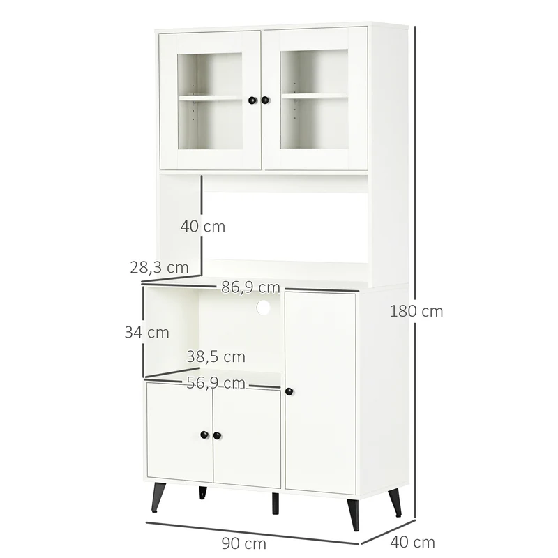 Armoire de cuisine 90 x 40 x 180 cm rangements modulables passe-câble contemporain épuré en panneau de particules blanc 21_0002285