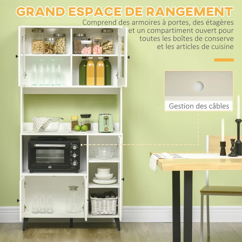 Armoire de cuisine 90 x 40 x 180 cm rangements modulables passe-câble contemporain épuré en panneau de particules blanc 21_0002285