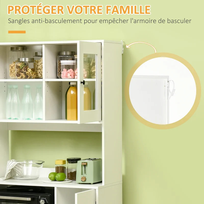 Armoire de cuisine 90 x 40 x 180 cm rangements modulables passe-câble contemporain épuré en panneau de particules blanc 21_0002285