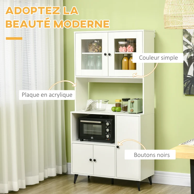Armoire de cuisine 90 x 40 x 180 cm rangements modulables passe-câble contemporain épuré en panneau de particules blanc 21_0002285