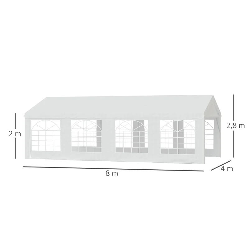 Tente tonnelle de réception 7.98 x 3.92 x 2.8 m imperméable anti uv montage rapide contemporain jardin en acier blanc 21_0004725