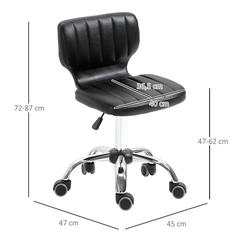 Tabouret pivotant pour cabinet 45 x 47 x 72-87 cm hauteur réglable 47-62 cm assise matelassée moderne design en PU noir 21_0000776
