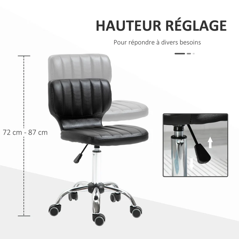 Tabouret pivotant pour cabinet 45 x 47 x 72-87 cm hauteur réglable 47-62 cm assise matelassée moderne design en PU noir 21_0000776