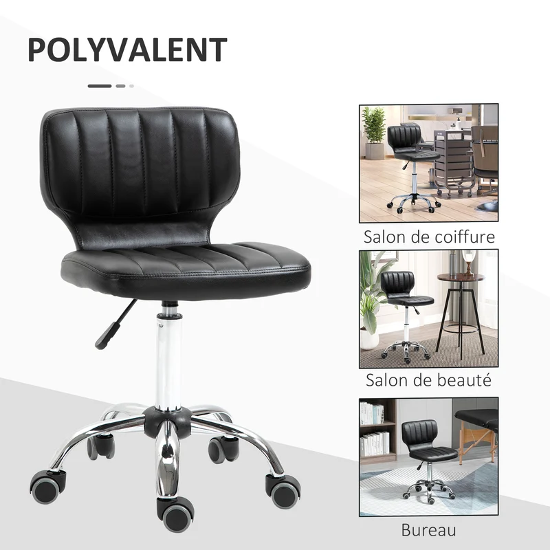 Tabouret pivotant pour cabinet 45 x 47 x 72-87 cm hauteur réglable 47-62 cm assise matelassée moderne design en PU noir 21_0000776