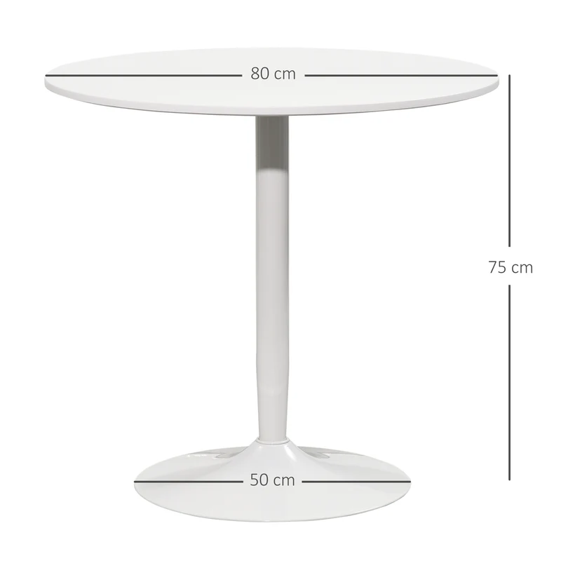 Table à manger ronde pour 2 personnes 80 x 75 cm plateau stable patins antidérapants style moderne épuré en MDF blanc 21_0002357