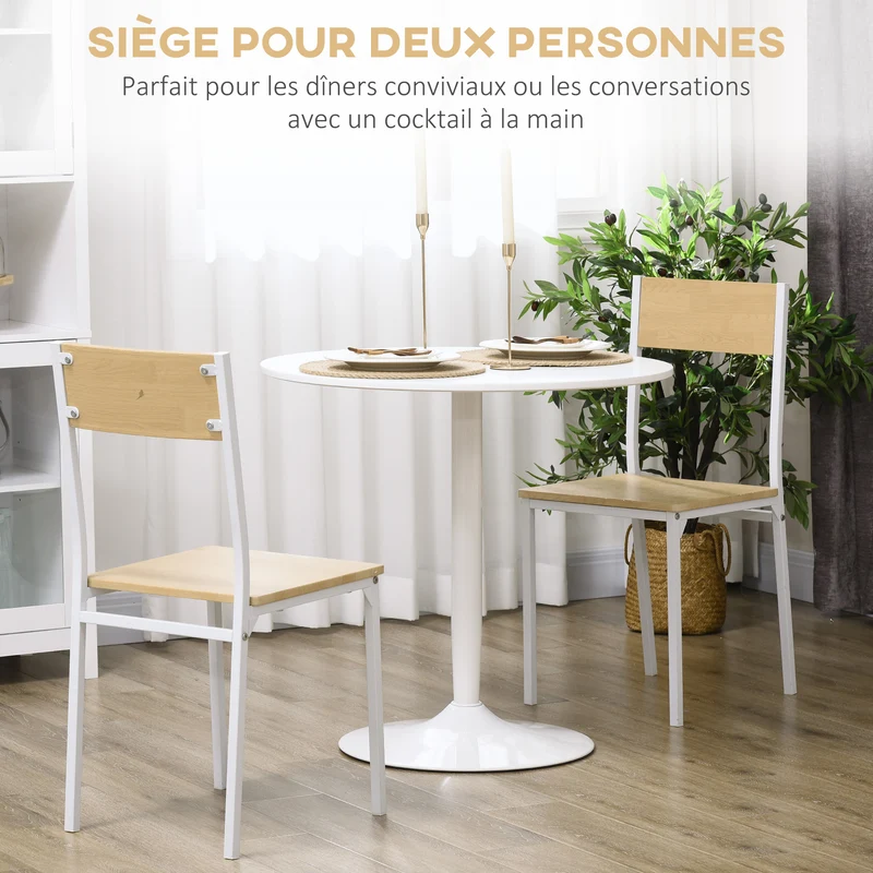 Table à manger ronde pour 2 personnes 80 x 75 cm plateau stable patins antidérapants style moderne épuré en MDF blanc 21_0002357