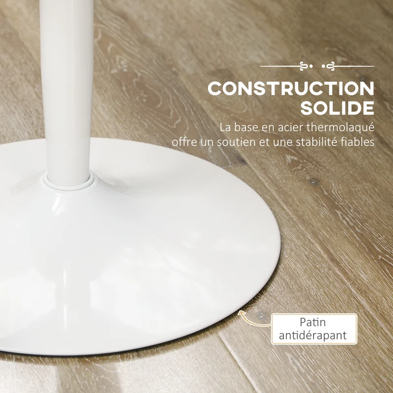 Table à manger ronde pour 2 personnes 80 x 75 cm plateau stable patins antidérapants style moderne épuré en MDF blanc 21_0002357