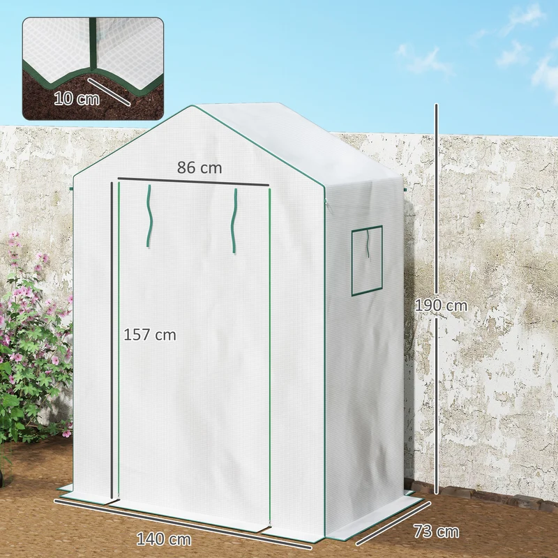 Serre de jardin pour plantes 140 x 73 x 190 cm protection uv étagères ajustables contemporain en polyéthylène blanc 21_0004342