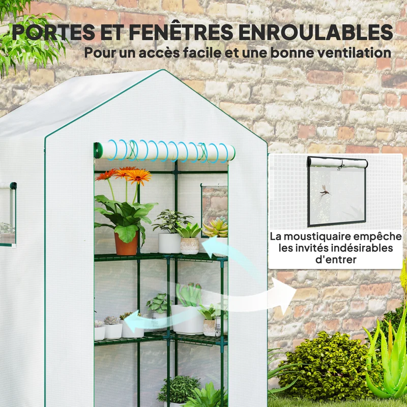 Serre de jardin pour plantes 140 x 73 x 190 cm protection uv étagères ajustables contemporain en polyéthylène blanc 21_0004342