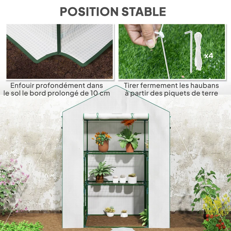 Serre de jardin pour plantes 140 x 73 x 190 cm protection uv étagères ajustables contemporain en polyéthylène blanc 21_0004342