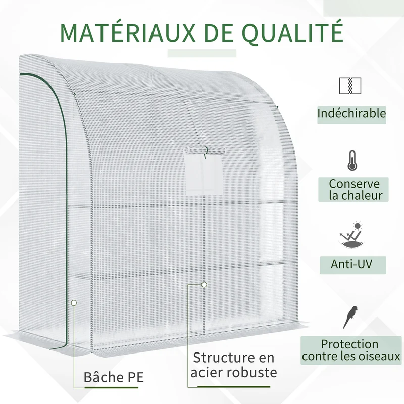 Serre de jardin 4 étagères 200 x 100 x 215 cm protection météo portes zippées avec fenêtre moderne en polyéthylène blanc 21_0004137