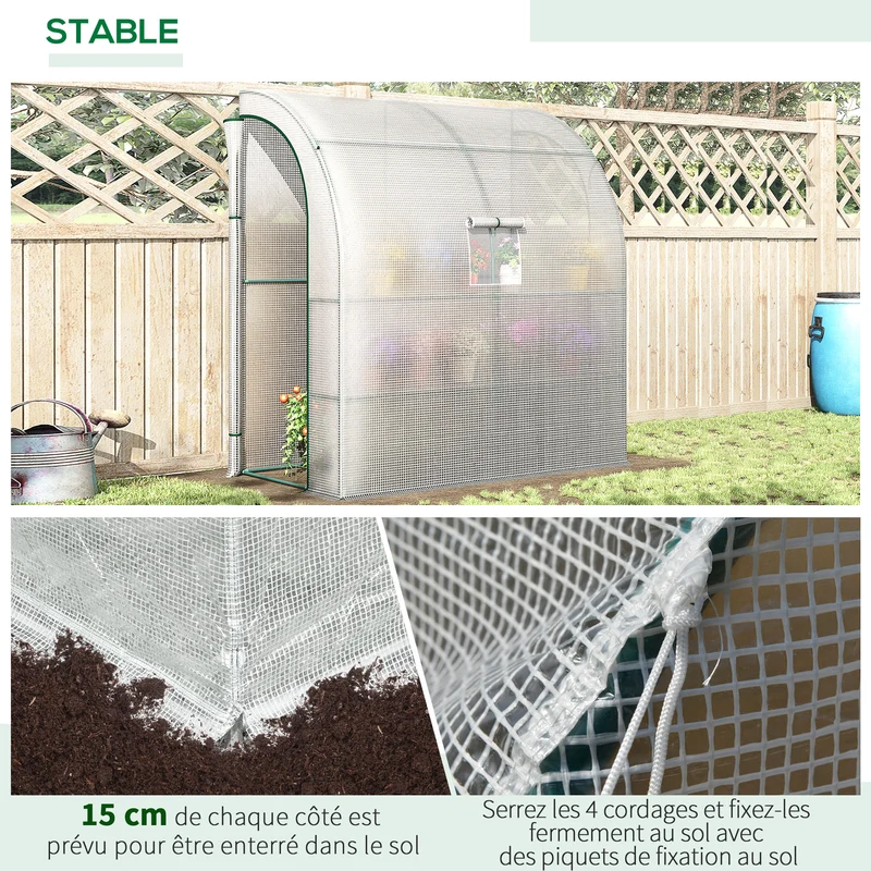 Serre de jardin 4 étagères 200 x 100 x 215 cm protection météo portes zippées avec fenêtre moderne en polyéthylène blanc 21_0004137