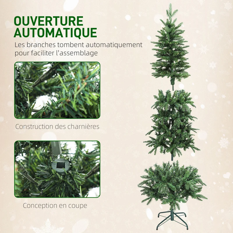 Sapin de noël élancé alpin 60 x 180 cm 200 lumières blanc chaud 8 modes 605 pointes classique décoratif en plastique vert 21_0003694