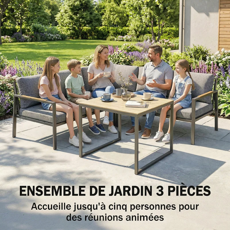 Salon de jardin en l 183 x 183 x 72 cm coussins épais 8 cm dossier 10 cm structure stable moderne en métal gris foncé 21_0005717