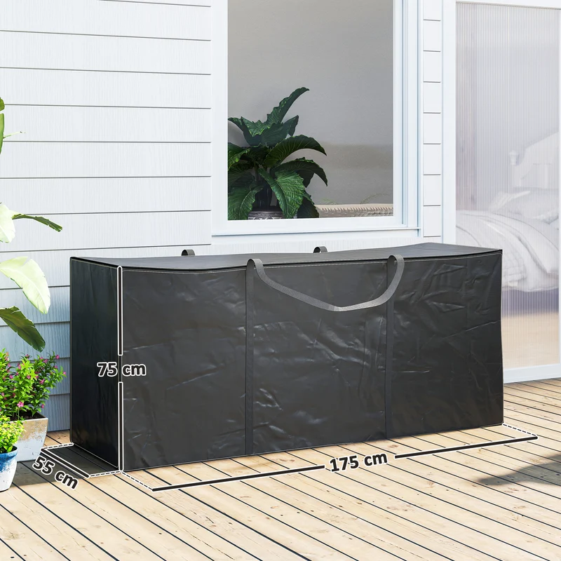 Sac de rangement pour coussins de jardin 175 x 55 x 75 cm imperméable anti uv pliable moderne en tissu oxford 600d noir 21_0005343