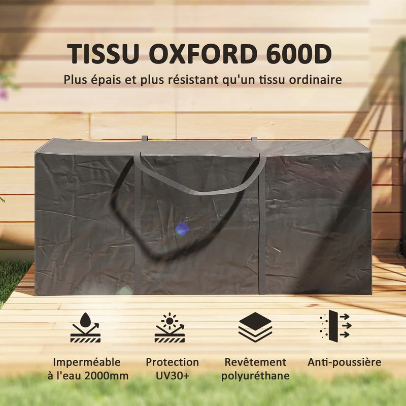 Sac de rangement pour coussins de jardin 175 x 55 x 75 cm imperméable anti uv pliable moderne en tissu oxford 600d noir 21_0005343