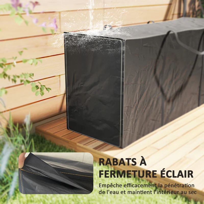 Sac de rangement pour coussins de jardin 175 x 55 x 75 cm imperméable anti uv pliable moderne en tissu oxford 600d noir 21_0005343