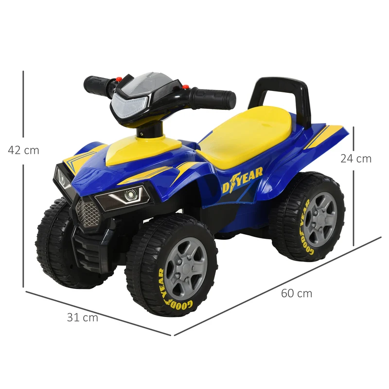 Porteur quad enfant tout terrain 60 x 31 x 42 cm siège ergonomique phares lumineux et klaxon design jardin en PP bleu 21_0000463