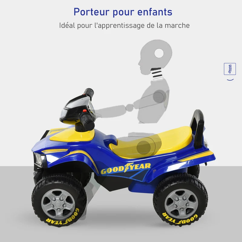 Porteur quad enfant tout terrain 60 x 31 x 42 cm siège ergonomique phares lumineux et klaxon design jardin en PP bleu 21_0000463