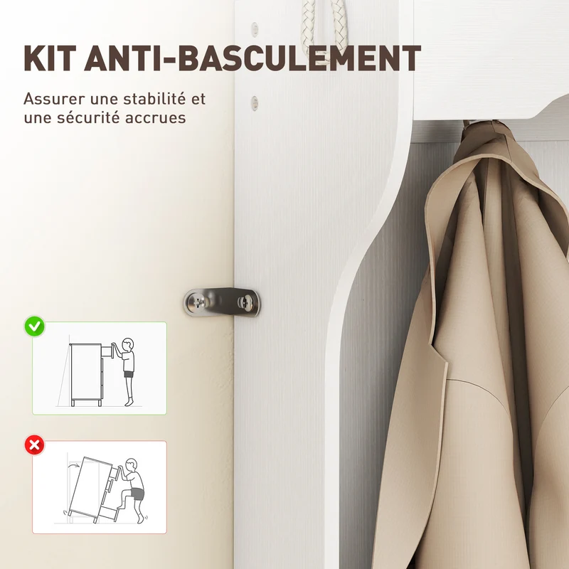 Porte-manteau d'entrée avec banc 100 x 35 x 172,2 cm 12 compartiments 6 crochets siège 120 kg classique en MDF blanc 21_0002779