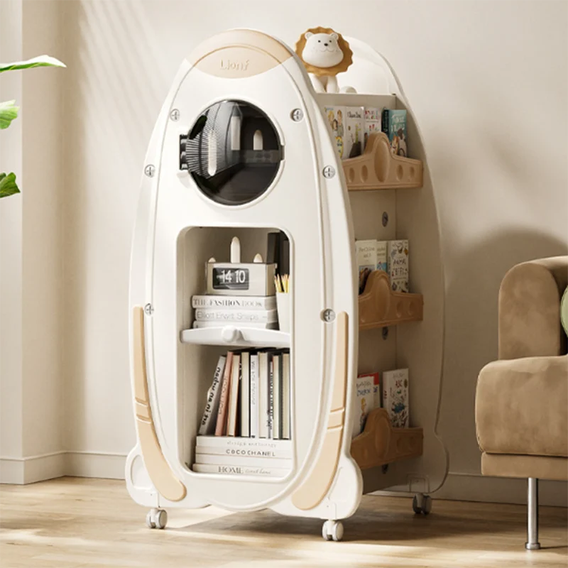 Modern Minimalist HDPE Acrylic Cartoon Rocket Kids Movable Bookshelf 3-Tier For Living Room & Study