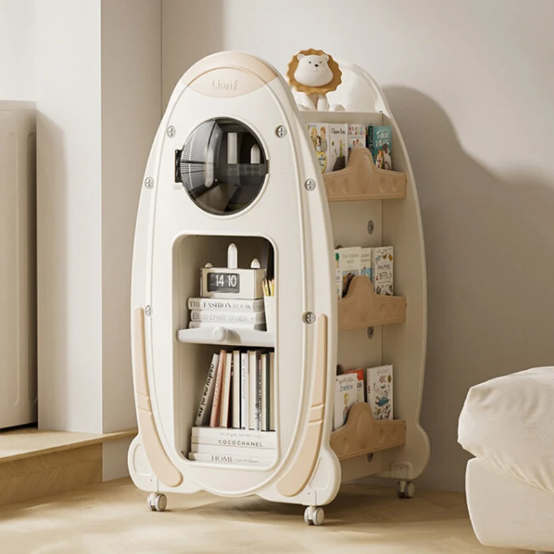 Modern Minimalist HDPE Acrylic Cartoon Rocket Kids Movable Bookshelf 3-Tier For Living Room & Study