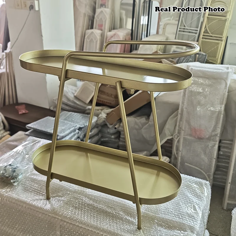 Contemporary Industrial Iron Elliptical Indoor Movable Flower Storage Shelf 2-Tier For Living Room & Balcony